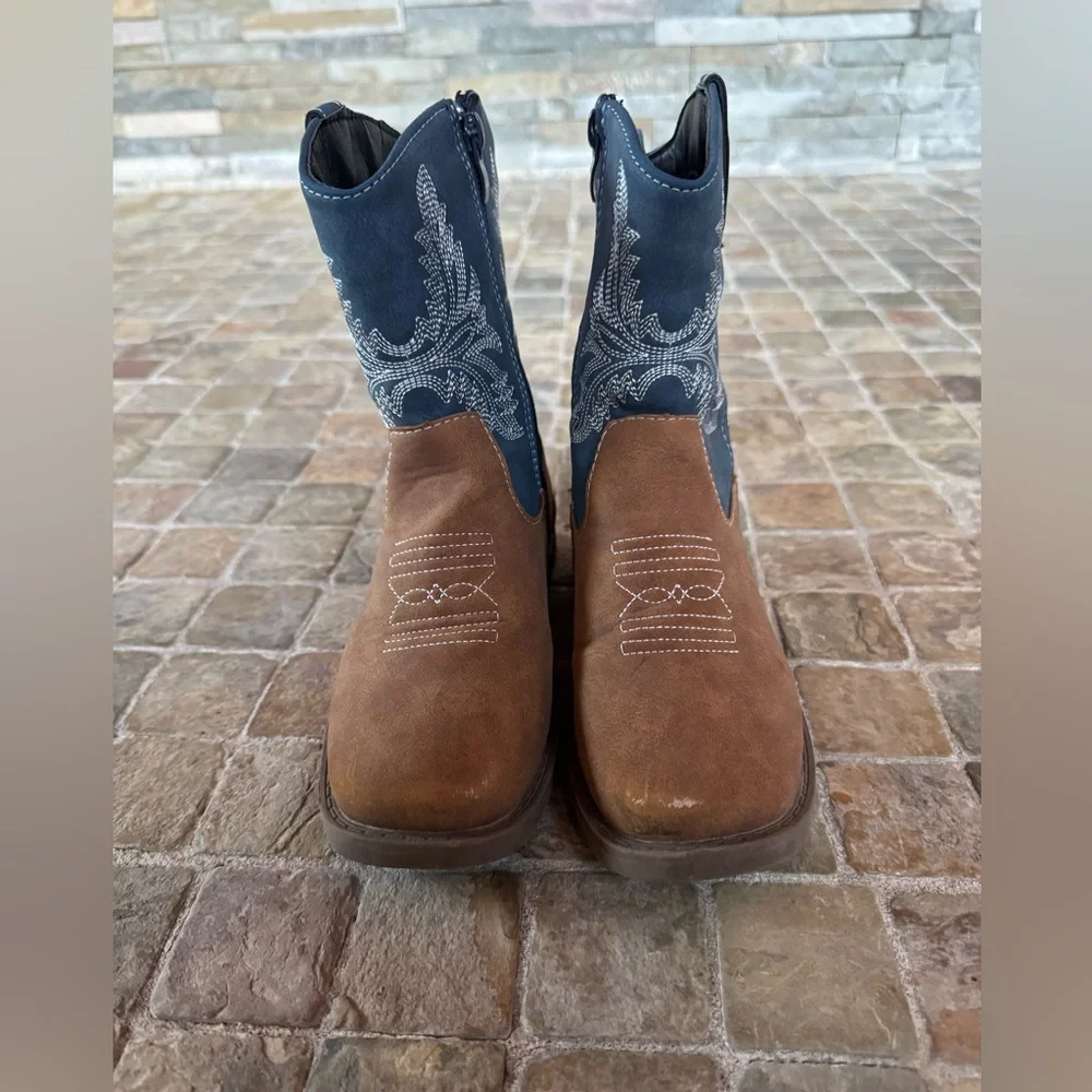 Kids Brown and Blue Western Boots